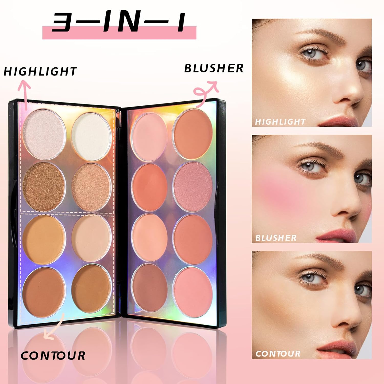 16 Colors Blush Contour Highlighter Makeup Palette, All-in-One Shimmer Silky Matte Mineral Blush Powder Palette, Face Sculpting Bronzer Blusher Illuminator Palette for a Natural Glowing